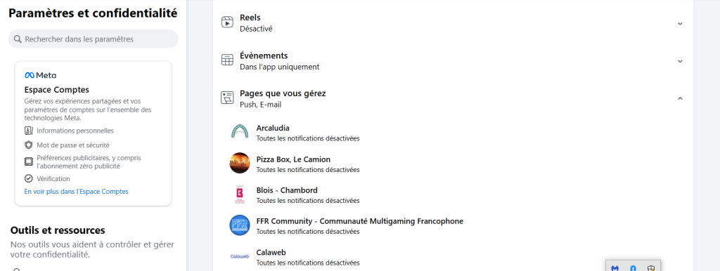 Comment arrêter les notifications d’une page sur Facebook et Meta Business Suite 1 notifcations pages facebook parametres